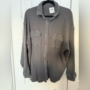 Aerie Gray Waffle Knit Button Down Shirt
